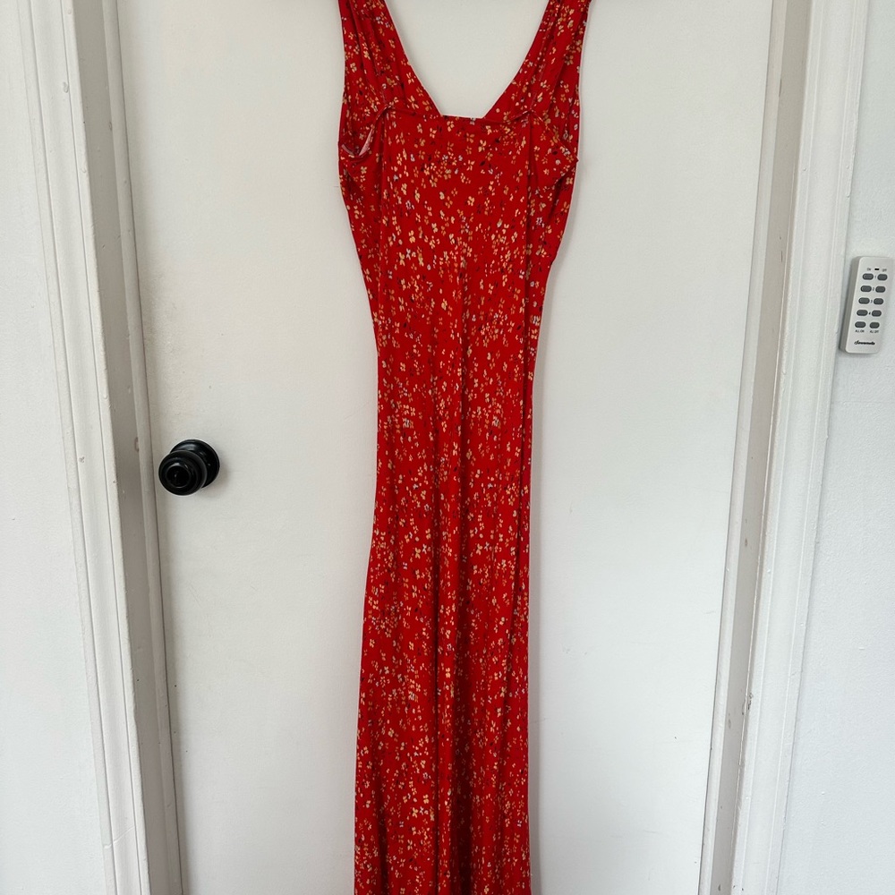 Reformation Red Floral print bias cut sleeveless dress